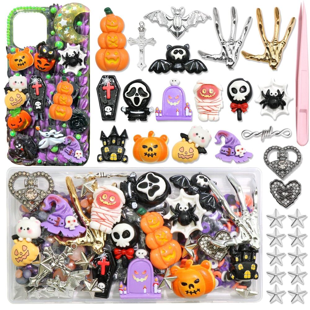 6869 Halloween Junk Case Charms Resin Pumpkin Skeleton Hand Charm for Phone
